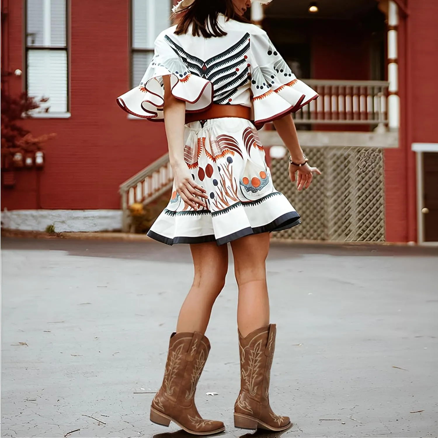 Cowboy Boots for Women - Cowgirl Boots with Embroidery, Chunky Heel Pointed Toe Pull-on Vintage Western Mid Calf Fashion Boots for Ladies