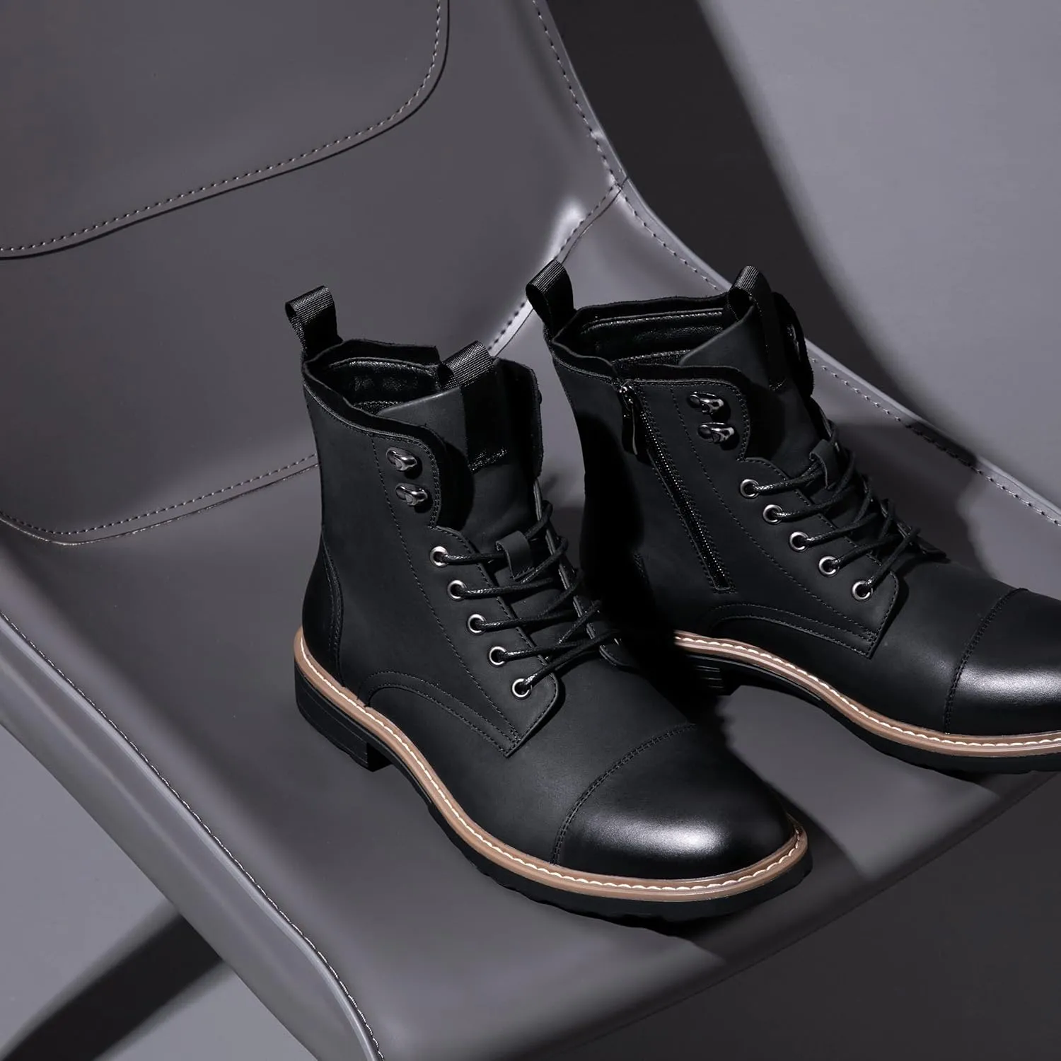 Vostey Mens Boots Motorcycle Casual Boots For Men Zipper Fashion Chukka Boot Mens