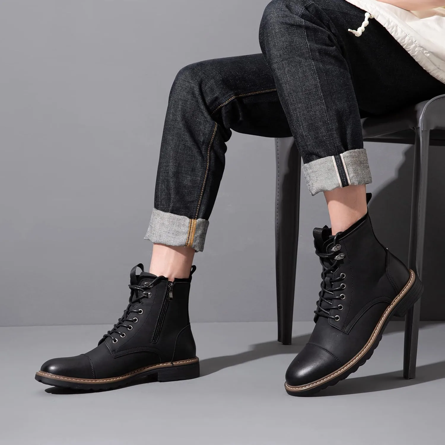 Vostey Mens Boots Motorcycle Casual Boots For Men Zipper Fashion Chukka Boot Mens