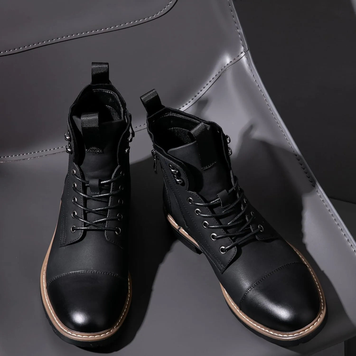 Vostey Mens Boots Motorcycle Casual Boots For Men Zipper Fashion Chukka Boot Mens